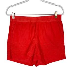 J Crew Womens XSmall XS Red Eyelet Shorts Cotton Pull On Waist Pockets Summer